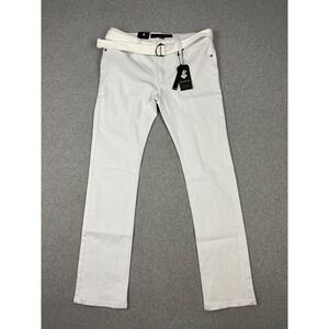 Rocawear Jeans Mens 34x34 White Belt Slim Skinny Fit Stretch Straight Leg
